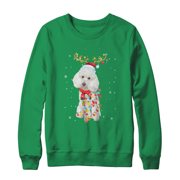 Funny Poodle Christmas Tree Santa Reindeer Pajamas Crewneck Sweatshirt Irish Green 600x.jpg