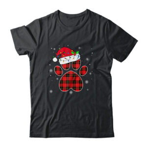 Buffalo Plaid Christmas Paw Dog With Santa Hat Lights Gift Classic T Shirt Black 600x.jpg