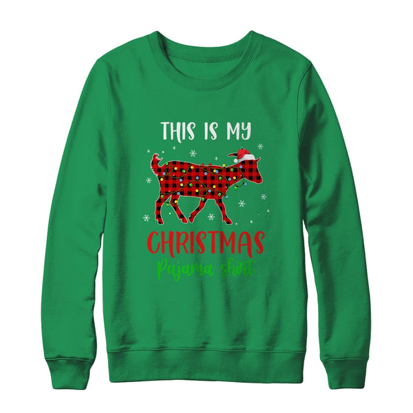 This Is My Christmas Pajama Shirt Goat Red Plaid Crewneck Sweatshirt Irish Green 600x.jpg