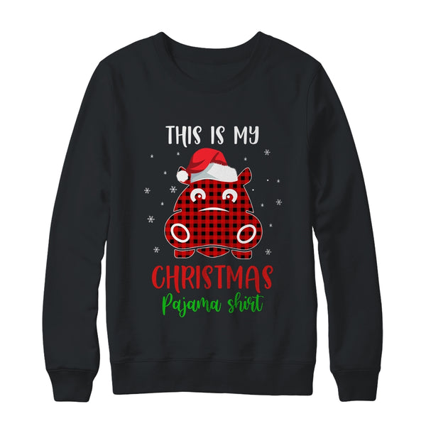 This Is My Christmas Pajama Shirt Hippopotamus Red Plaid Crewneck Sweatshirt Black 600x 1.jpg