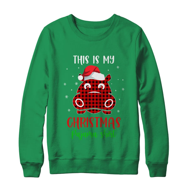 This Is My Christmas Pajama Shirt Hippopotamus Red Plaid Crewneck Sweatshirt Irish Green 600x 1.jpg