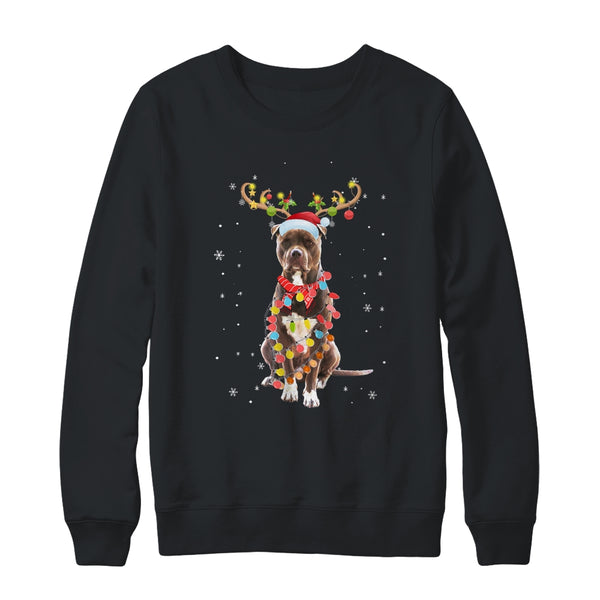 Funny Pitbull Christmas Tree Santa Reindeer Pajamas Crewneck Sweatshirt Black 600x.jpg