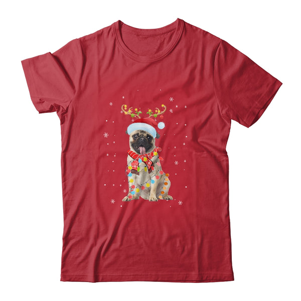 Funny Pug Christmas Tree Santa Reindeer Pajamas Classic T Shirt Red 600x.jpg