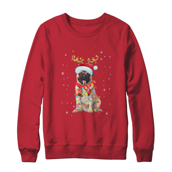 Funny Pug Christmas Tree Santa Reindeer Pajamas Crewneck Sweatshirt Red 600x.jpg