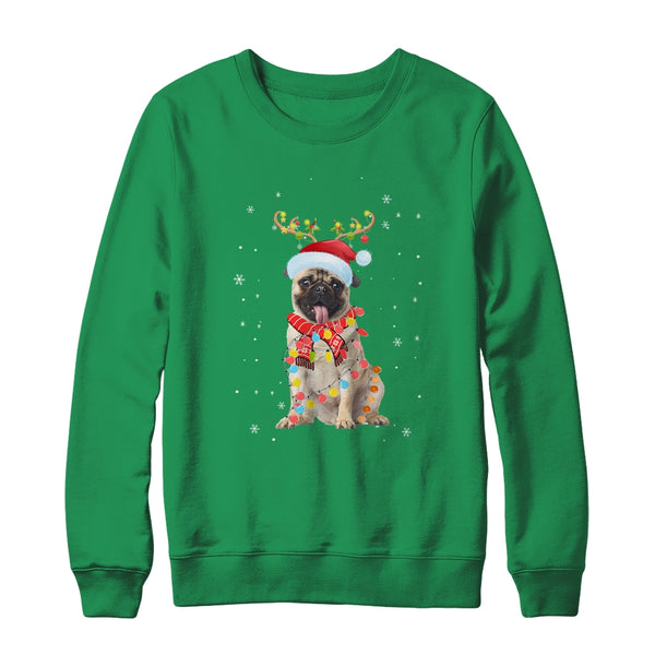 Funny Pug Christmas Tree Santa Reindeer Pajamas Crewneck Sweatshirt Irish Green 600x.jpg