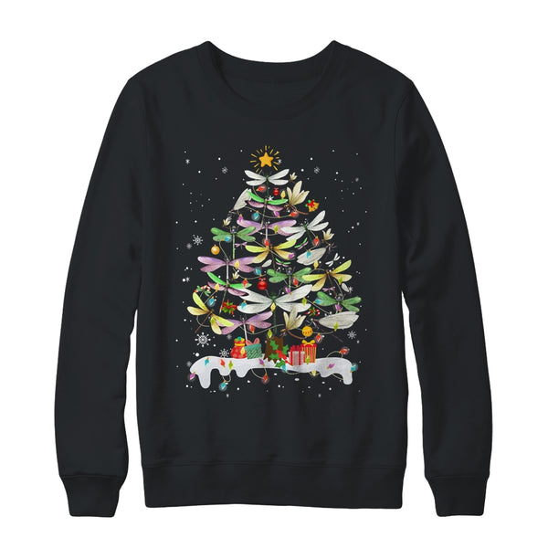 Dragonfly Bird Xmas Christmas Tree Lights Swarm Nymph Crewneck Sweatshirt Black 600x.jpg