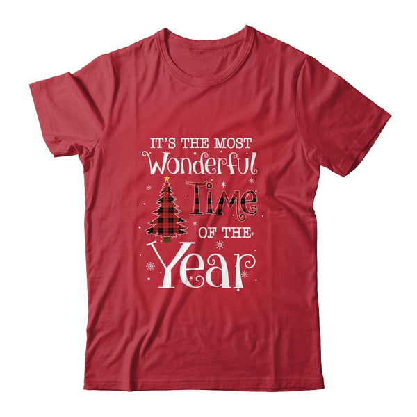 Its The Most Wonderful Time The Year Red Plaid Christmas Tree Classic T Shirt Red 600x.jpg