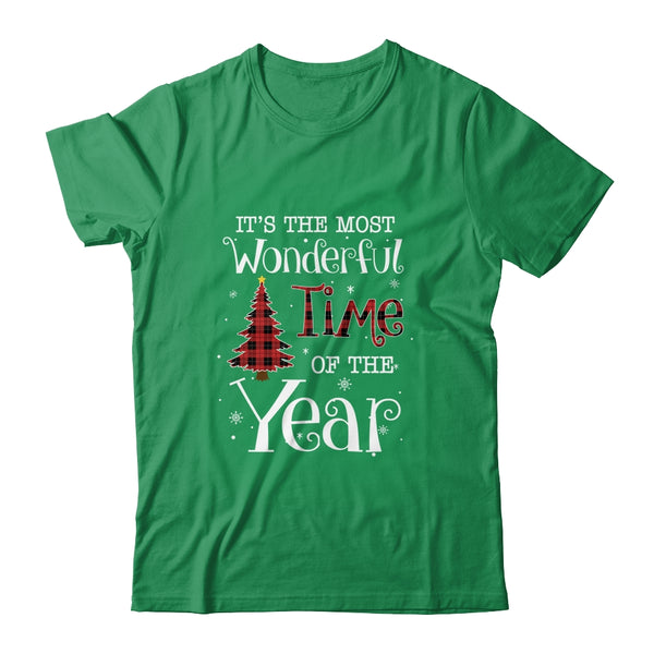 Its The Most Wonderful Time The Year Red Plaid Christmas Tree Classic T Shirt Irish Green 600x.jpg