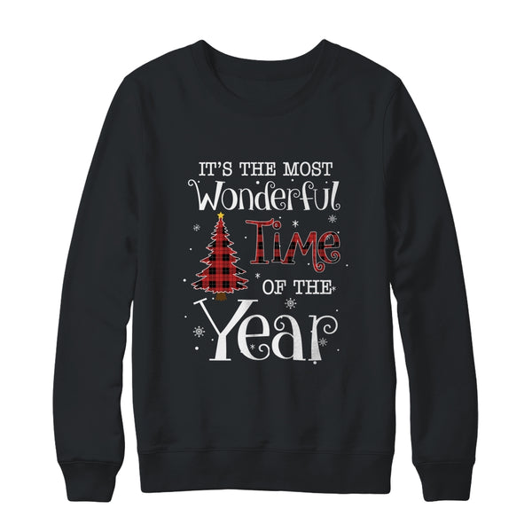 Its The Most Wonderful Time The Year Red Plaid Christmas Tree Crewneck Sweatshirt Black 600x.jpg