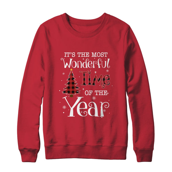 Its The Most Wonderful Time The Year Red Plaid Christmas Tree Crewneck Sweatshirt Red 600x.jpg