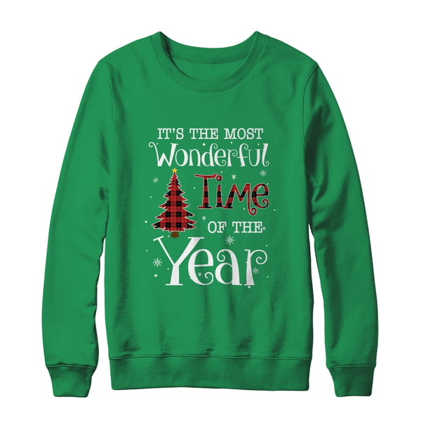 Its The Most Wonderful Time The Year Red Plaid Christmas Tree Crewneck Sweatshirt Irish Green 600x.jpg