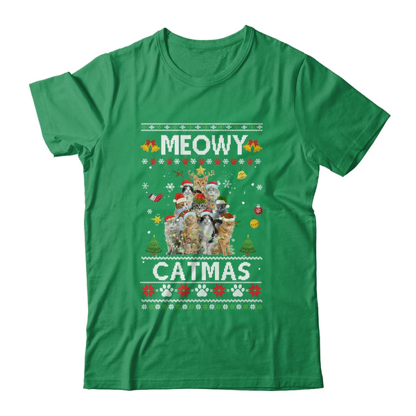 Meowy Catmas Ugly Christmas Tree Funny Xmas Cat Sweater Gift Classic T Shirt Irish Green 600x.jpg