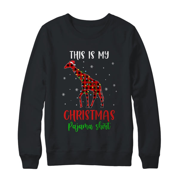 This Is My Christmas Pajama Shirt Giraffe Red Plaid Crewneck Sweatshirt Black 600x 2.jpg