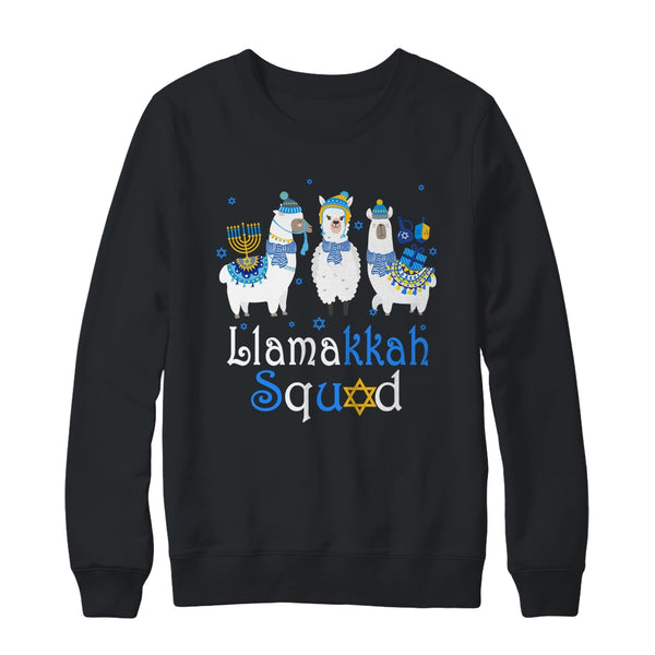 Llamakkah Squad Funny Jewish Hanukkah Gift Cute Llama Crewneck Sweatshirt Black 600x.jpg