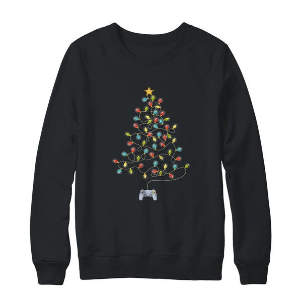 Video Game Christmas Tree Lights Xmas Gaming Crewneck Sweatshirt Black 600x.jpg