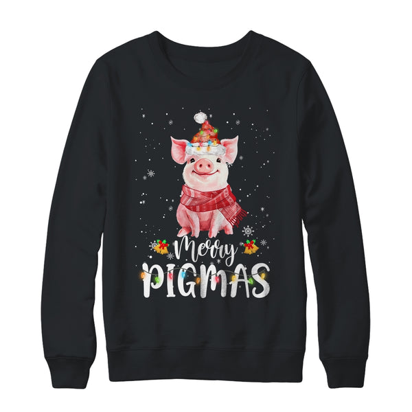 Merry Pigmas Funny Pig Christmas Pajama For Pig Lover Crewneck Sweatshirt Black 600x.jpg