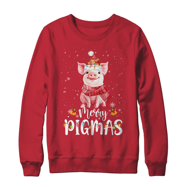Merry Pigmas Funny Pig Christmas Pajama For Pig Lover Crewneck Sweatshirt Red 600x.jpg