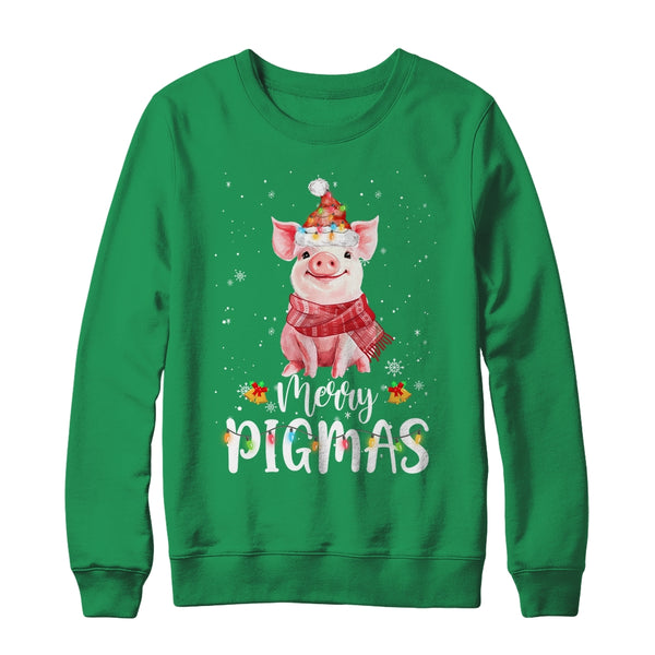 Merry Pigmas Funny Pig Christmas Pajama For Pig Lover Crewneck Sweatshirt Irish Green 600x.jpg