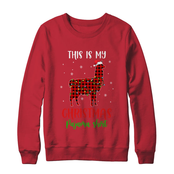 This Is My Christmas Pajama Shirt Llama Red Plaid Crewneck Sweatshirt Red 600x 2.jpg