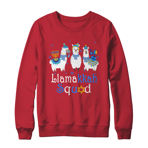 Llamakkah Squad Funny Jewish Hanukkah Gift Cute Llama Crewneck Sweatshirt Red 600x 1.jpg