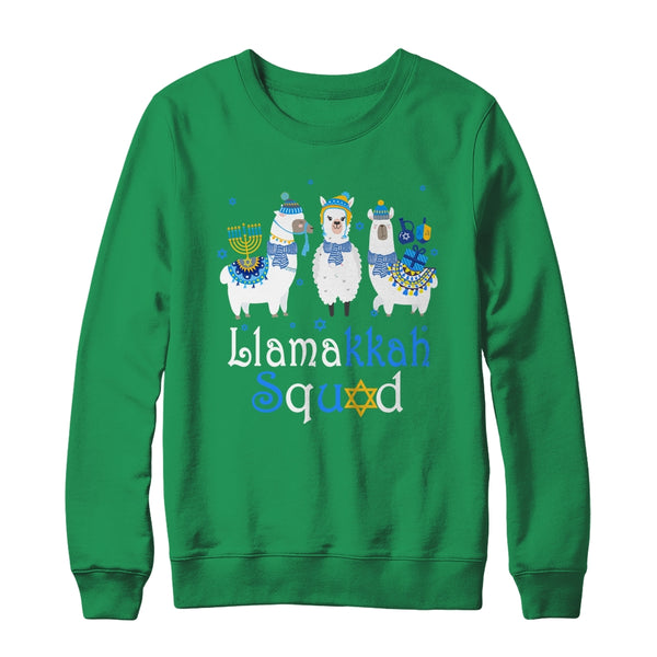 Llamakkah Squad Funny Jewish Hanukkah Gift Cute Llama Crewneck Sweatshirt Irish Green 600x 1.jpg