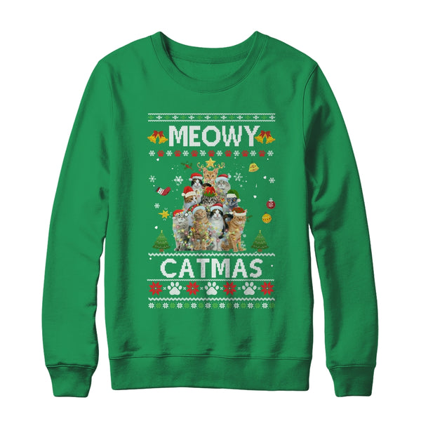 Meowy Catmas Ugly Christmas Tree Funny Xmas Cat Sweater Gift Crewneck Sweatshirt Irish Green 600x 2.jpg
