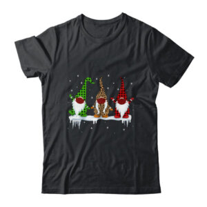 Three Gnomes Wearing Christmas Mask Buffalo Plaid Leopard Classic T Shirt Black 600x.jpg