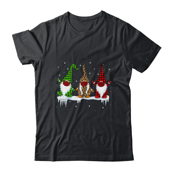 Three Gnomes Wearing Christmas Mask Buffalo Plaid Leopard Classic T Shirt Black 600x.jpg