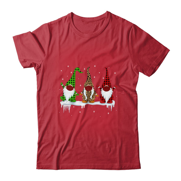 Three Gnomes Wearing Christmas Mask Buffalo Plaid Leopard Classic T Shirt Red 600x.jpg