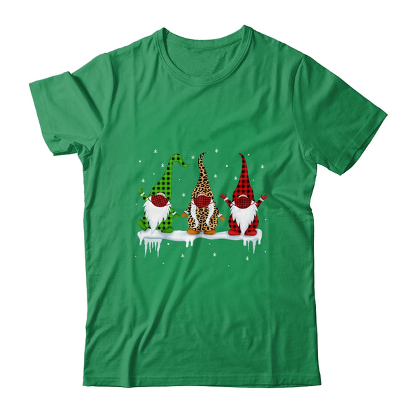 Three Gnomes Wearing Christmas Mask Buffalo Plaid Leopard Classic T Shirt Irish Green 600x.jpg