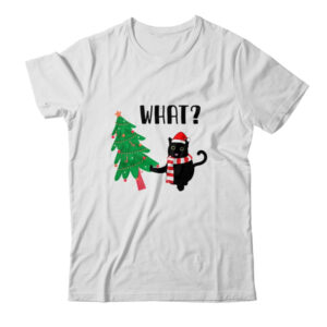 Funny Black Cat Gift Pushing Christmas Tree Over Cat What Classic T Shirt White 600x.jpg