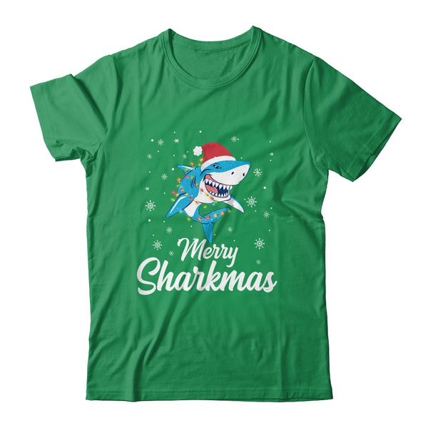 Merry Sharkmas Santa Christmas Sharks Lover Gift Classic T Shirt Irish Green 600x.jpg