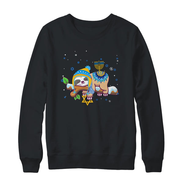 Cute Jewish Menorah Hanukkah Sloth Chanukah Gift Crewneck Sweatshirt Black 600x.jpg