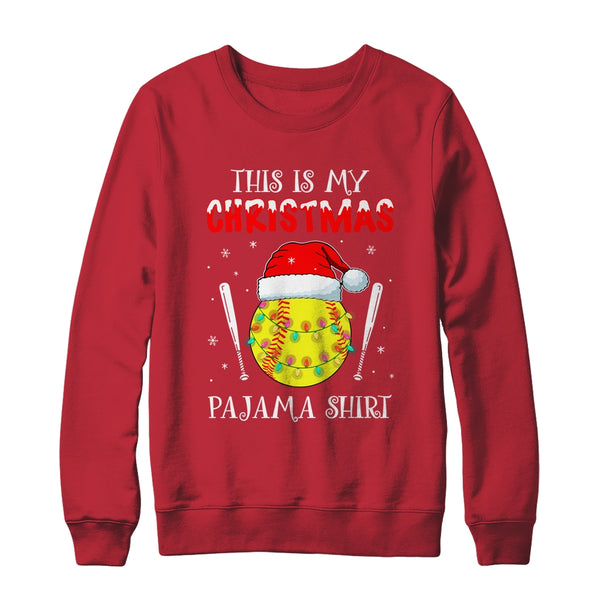 This Is My Christmas Pajama Shirt Gift For Softball Lover Crewneck Sweatshirt Red 600x.jpg