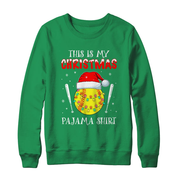 This Is My Christmas Pajama Shirt Gift For Softball Lover Crewneck Sweatshirt Irish Green 600x.jpg