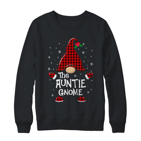 Auntie Gnome Buffalo Plaid Matching Christmas Pajama Gift Crewneck Sweatshirt Black 600x.jpg