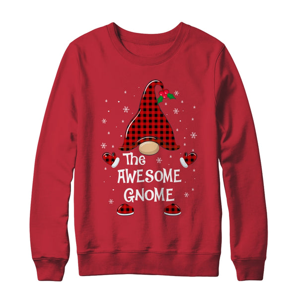 Awesome Gnome Buffalo Plaid Matching Christmas Pajama Gift Crewneck Sweatshirt Red 600x.jpg