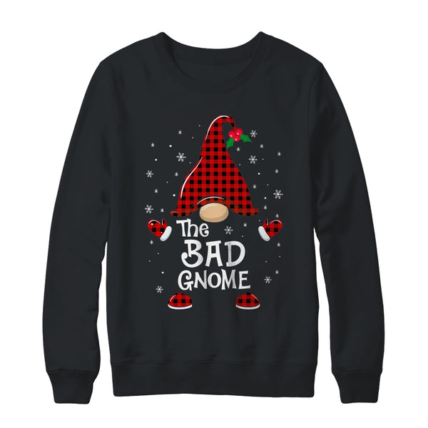 Bad Gnome Buffalo Plaid Matching Christmas Pajama Gift Crewneck Sweatshirt Black 600x.jpg