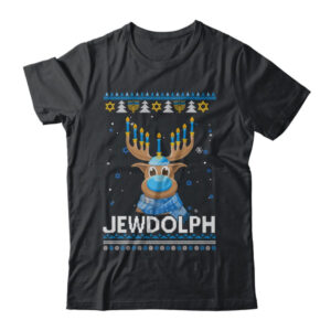 Reindeer Jewdolph Hanukkah Ugly Sweater Classic T Shirt Black 600x.jpg