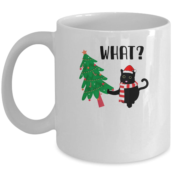 Funny Black Cat Gift Pushing Christmas Tree Over Cat What Mug 11oz Mug White 600x.jpg