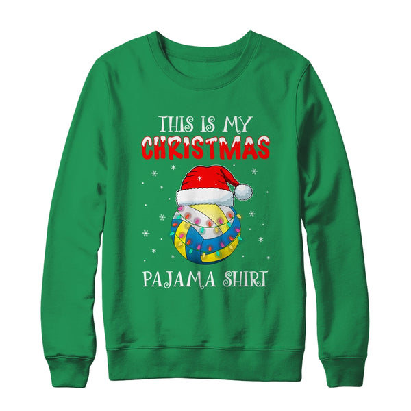 This Is My Christmas Pajama Shirt Gift For Volleyball Lover Crewneck Sweatshirt Irish Green 600x 1.jpg