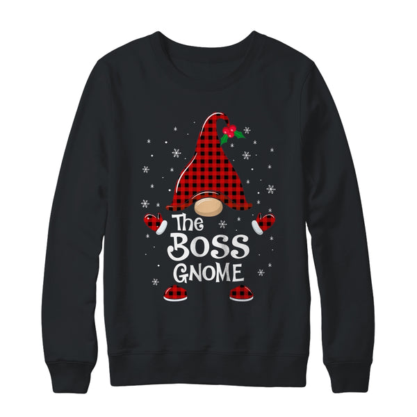 Boss Gnome Buffalo Plaid Matching Christmas Pajama Gift Crewneck Sweatshirt Black 600x 1.jpg