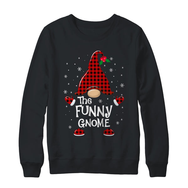 Funny Gnome Buffalo Plaid Matching Christmas Pajama Gift Crewneck Sweatshirt Black 600x.jpg