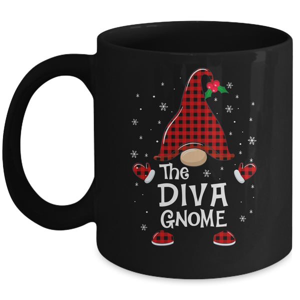 Diva Gnome Buffalo Plaid Matching Christmas Pajama Gift Mug 11oz Mug Black 600x.jpg
