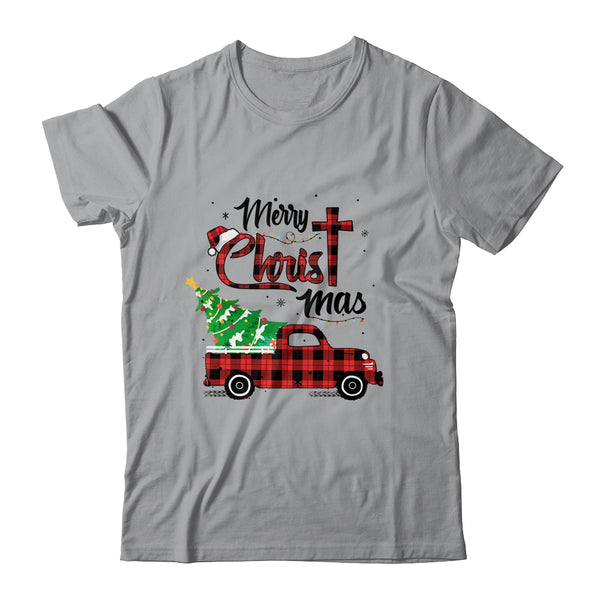 Merry Christmas Buffalo Red Plaid Truck Christian Cross Xmas Classic T Shirt Sport Grey 600x.jpg