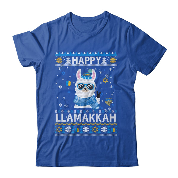 Happy Llamakkah Llama Ugly Hanukkah Ugly Sweater Classic T Shirt Royal 600x.jpg