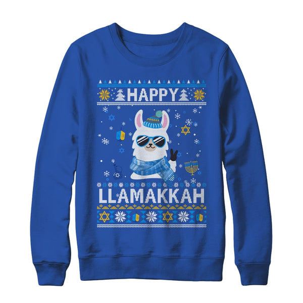 Happy Llamakkah Llama Ugly Hanukkah Ugly Sweater Crewneck Sweatshirt Royal 600x.jpg