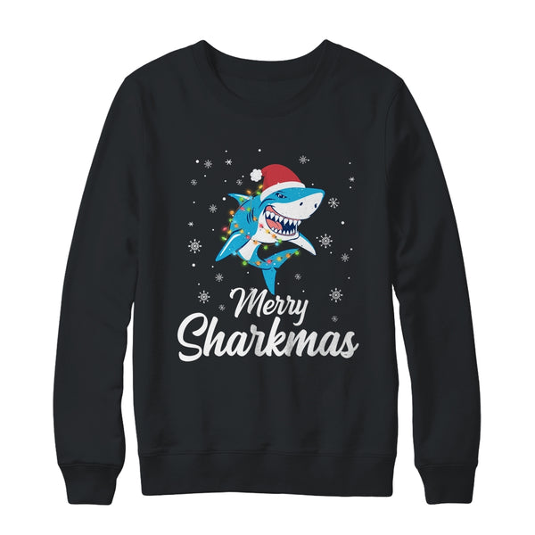 Merry Sharkmas Santa Christmas Sharks Lover Gift Crewneck Sweatshirt Black 600x 1.jpg