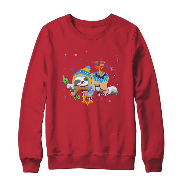 Cute Jewish Menorah Hanukkah Sloth Chanukah Gift Crewneck Sweatshirt Red 600x 1.jpg