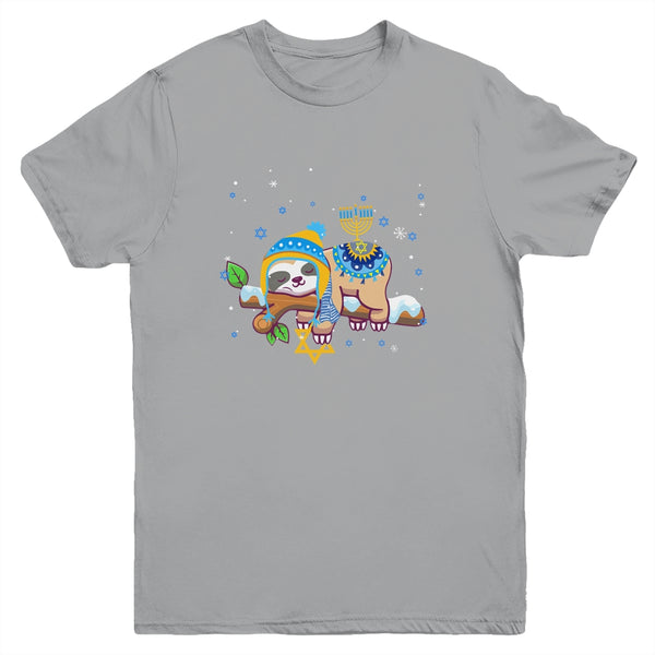 Cute Jewish Menorah Hanukkah Sloth Chanukah Gift Youth Youth T Shirt Sport Grey 600x.jpg